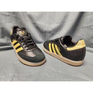 Adidas Boys Samba Messi J Sneakers Leather Black Gold Gum Size 5.5 NEW IN BOX!